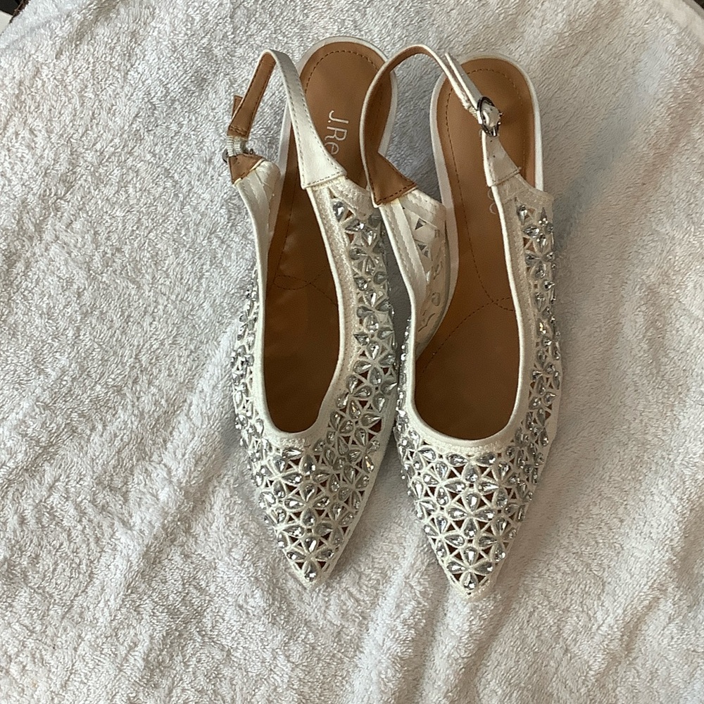 J.Renee Silver Crystal Cutout Pointed Slingback Flats